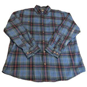 Duluth Trading Plaid Flannel Shirt Men’s Large Blue Green Red Grunge Outdoors
